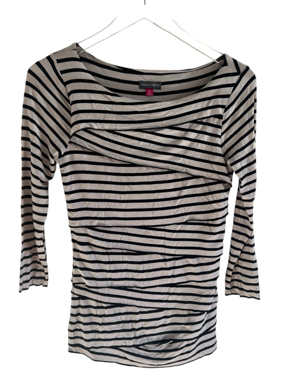 Vince Camuto Black and White Striped Boatneck Long Sleeve Top